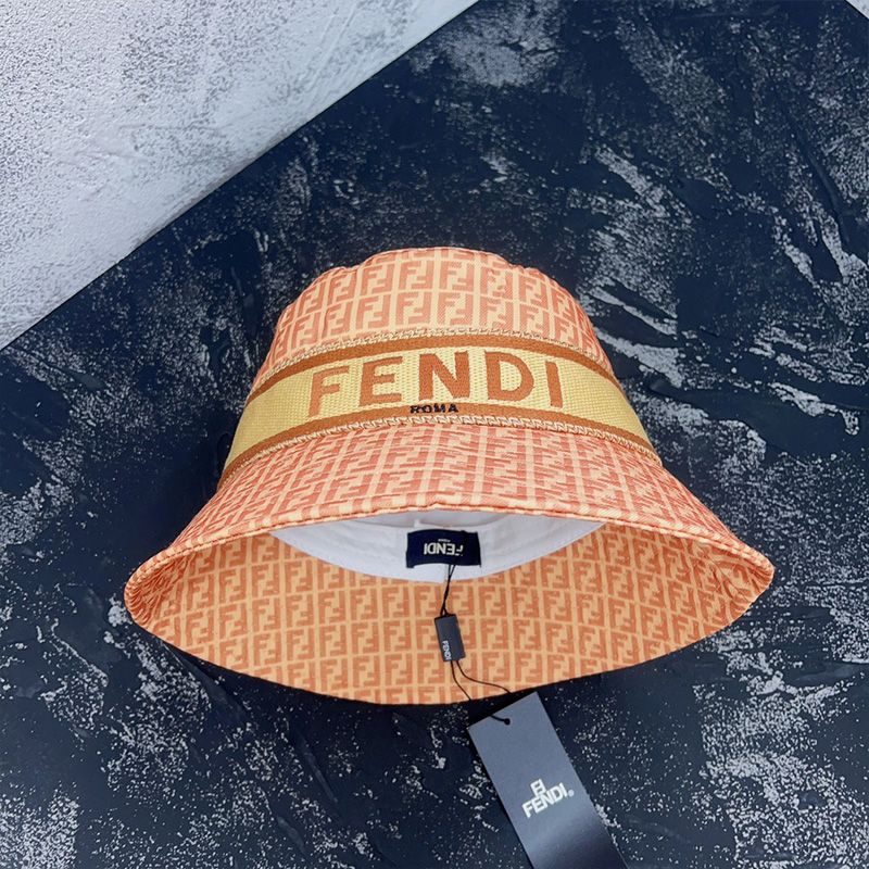 Affordable Fendi Bucket Hat In Fendi Roma and FF Motif Cotton Apricot