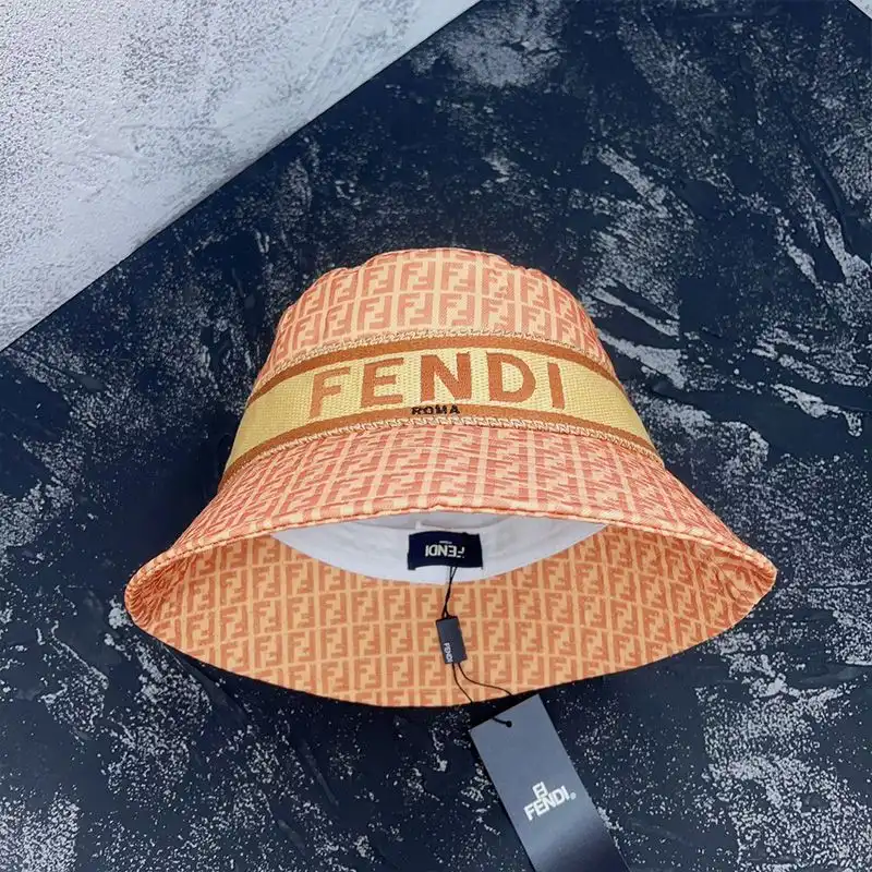 Cheap Fendi Bucket Hat In Fendi Roma and FF Motif Cotton Apricot HOT SALE