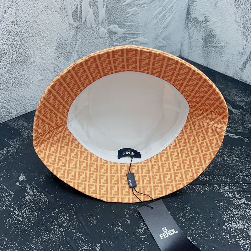 Affordable Fendi Bucket Hat In Fendi Roma and FF Motif Cotton Apricot