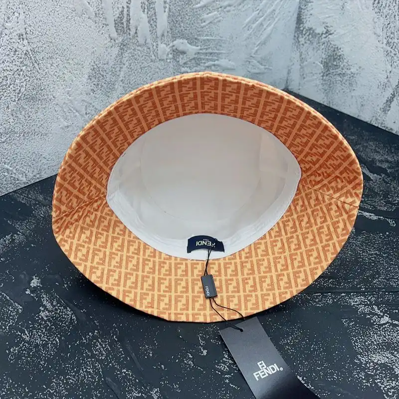 Cheap Fendi Bucket Hat In Fendi Roma and FF Motif Cotton Apricot HOT SALE