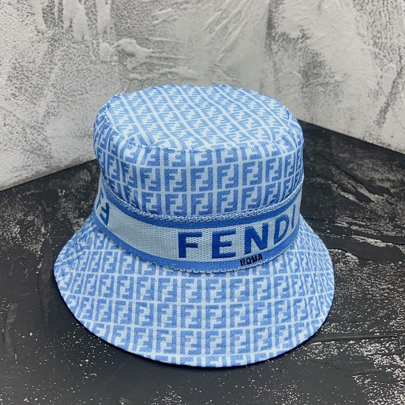 Affordable Fendi Bucket Hat In Fendi Roma and FF Motif Cotton Blue