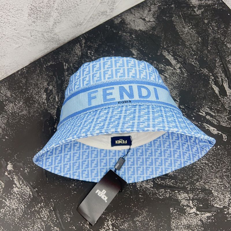 Affordable Fendi Bucket Hat In Fendi Roma and FF Motif Cotton Blue