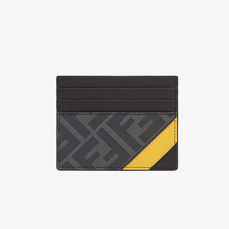 Affordable Fendi Card Holder In FF Motif Fabric Black Yellow