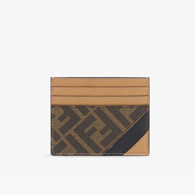 Affordable Fendi Card Holder In FF Motif Fabric Brown Black