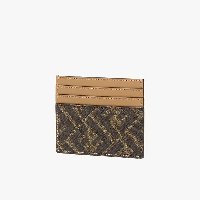 Cheap Fendi Card Holder In FF Motif Fabric Brown Black HOT SALE