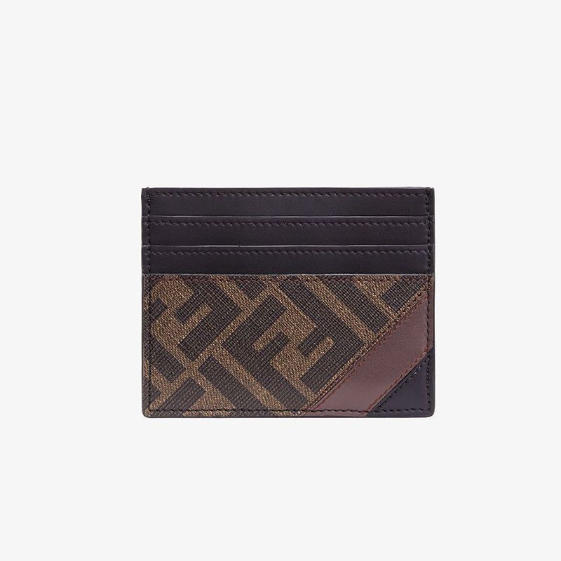 Affordable Fendi Card Holder In FF Motif Fabric Brown Coffee