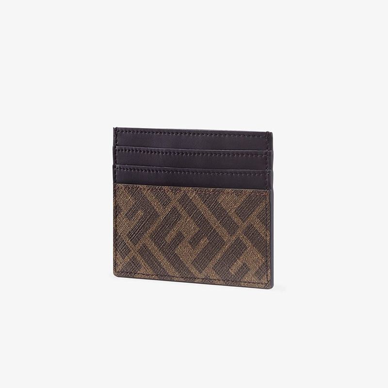 Affordable Fendi Card Holder In FF Motif Fabric Brown Coffee