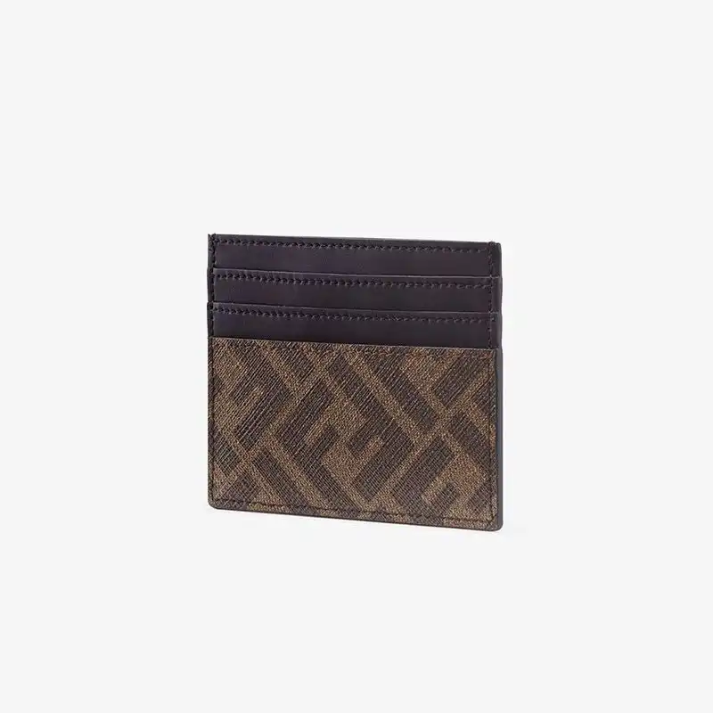 Cheap Fendi Card Holder In FF Motif Fabric Brown Coffee