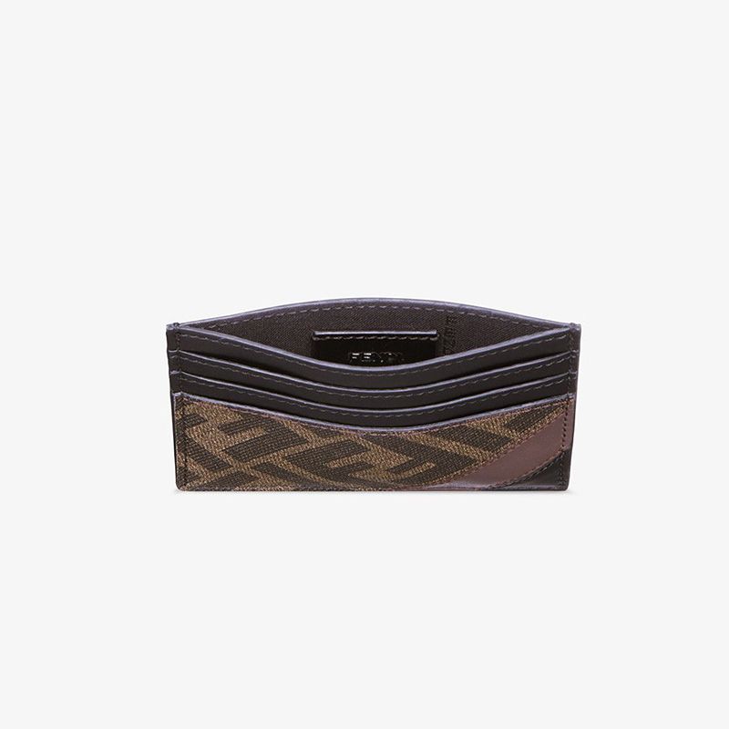 Affordable Fendi Card Holder In FF Motif Fabric Brown Coffee