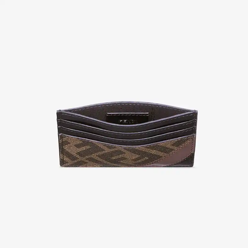 Cheap Fendi Card Holder In FF Motif Fabric Brown Coffee