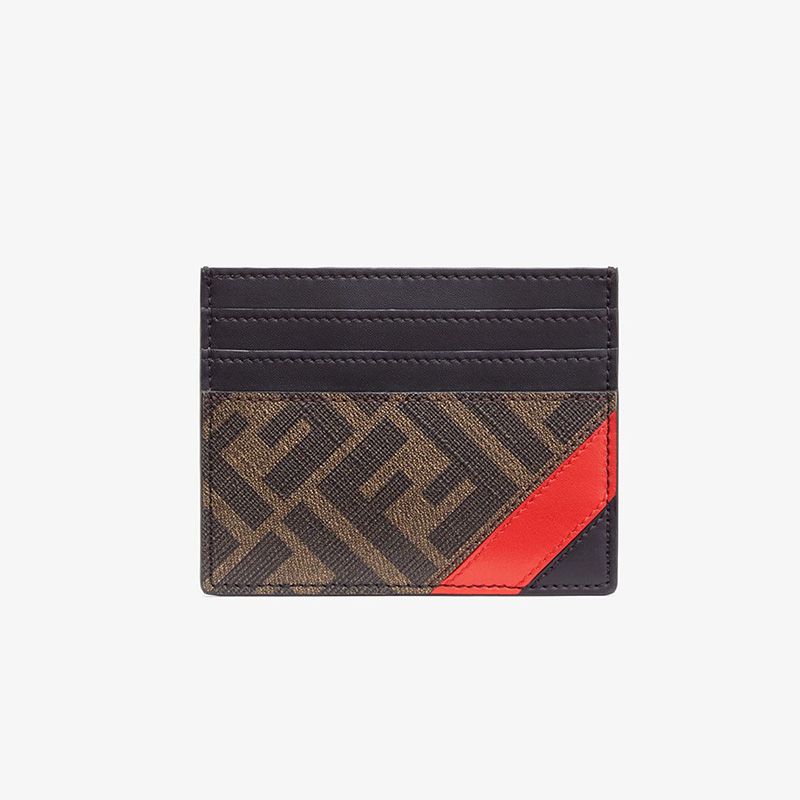 Affordable Fendi Card Holder In FF Motif Fabric Brown Red