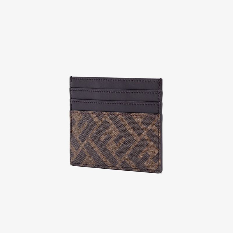 Affordable Fendi Card Holder In FF Motif Fabric Brown Red