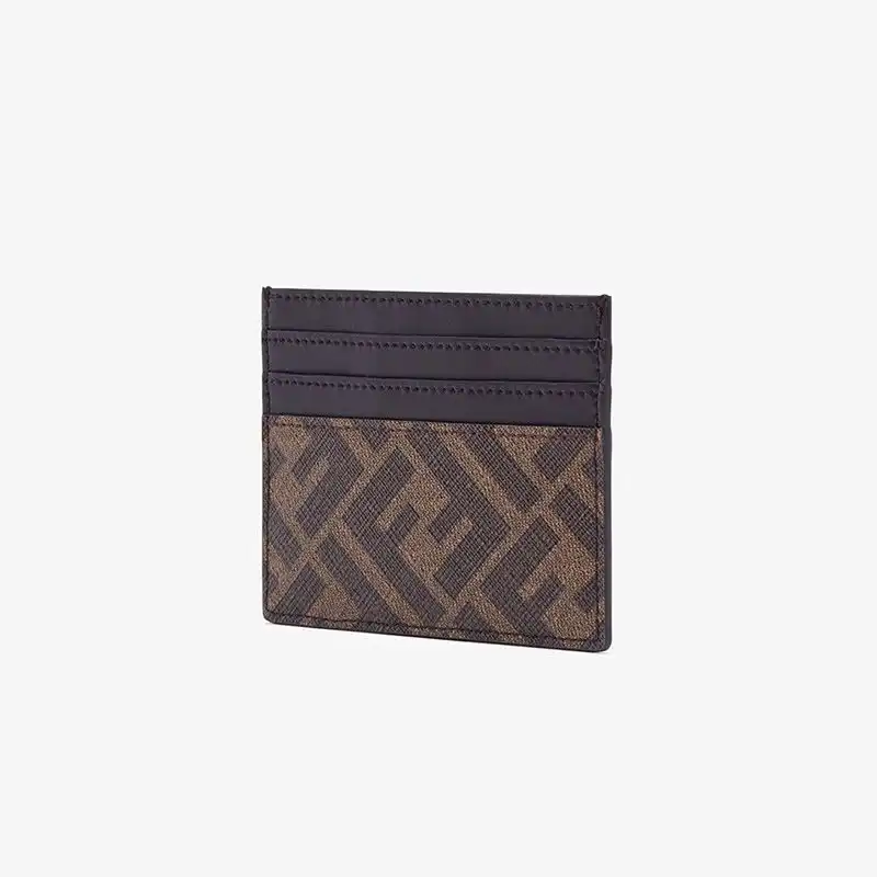 Cheap Fendi Card Holder In FF Motif Fabric Brown Red