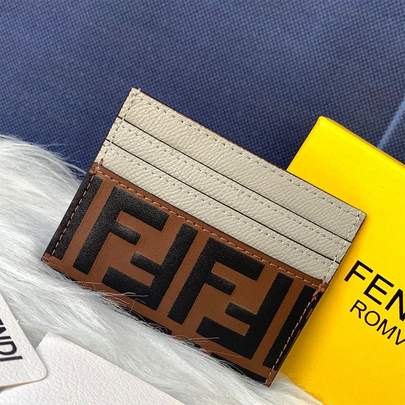 Affordable Fendi Card Holder In FF Motif Nappa Leather Grey