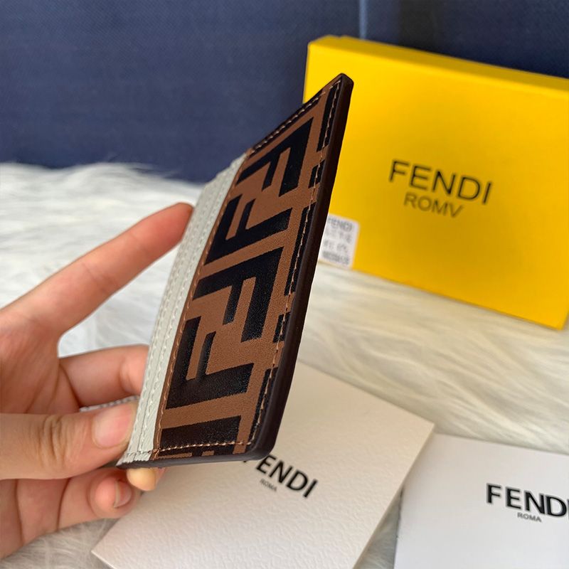 Affordable Fendi Card Holder In FF Motif Nappa Leather Grey