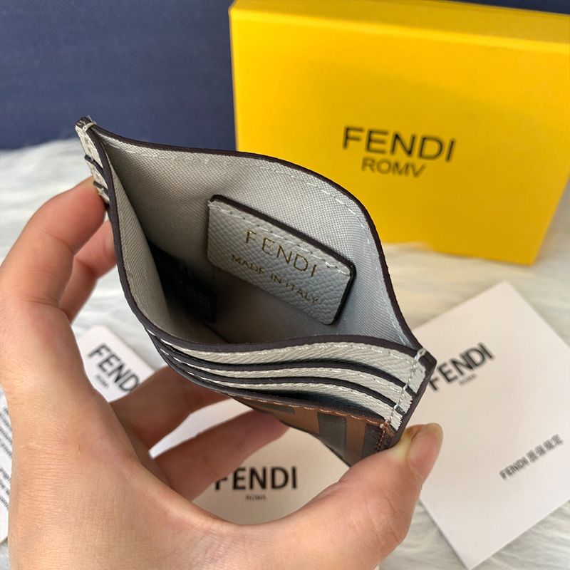 Affordable Fendi Card Holder In FF Motif Nappa Leather Grey