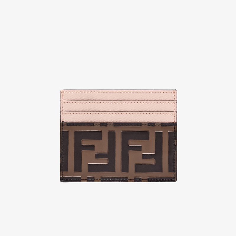 Affordable Fendi Card Holder In FF Motif Nappa Leather Pink