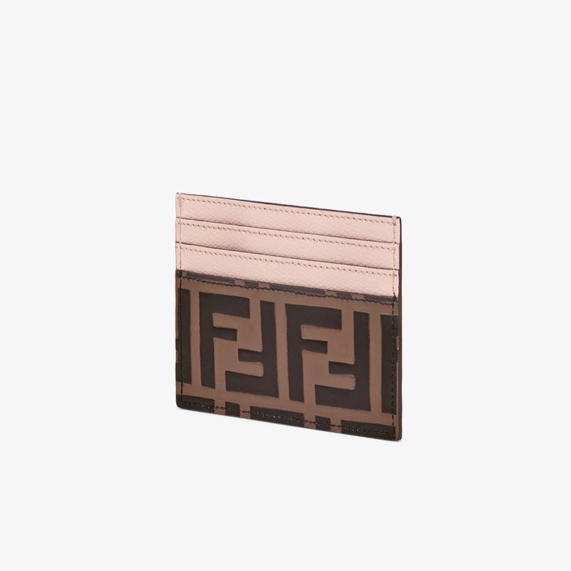 Affordable Fendi Card Holder In FF Motif Nappa Leather Pink