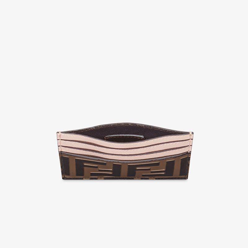 Affordable Fendi Card Holder In FF Motif Nappa Leather Pink