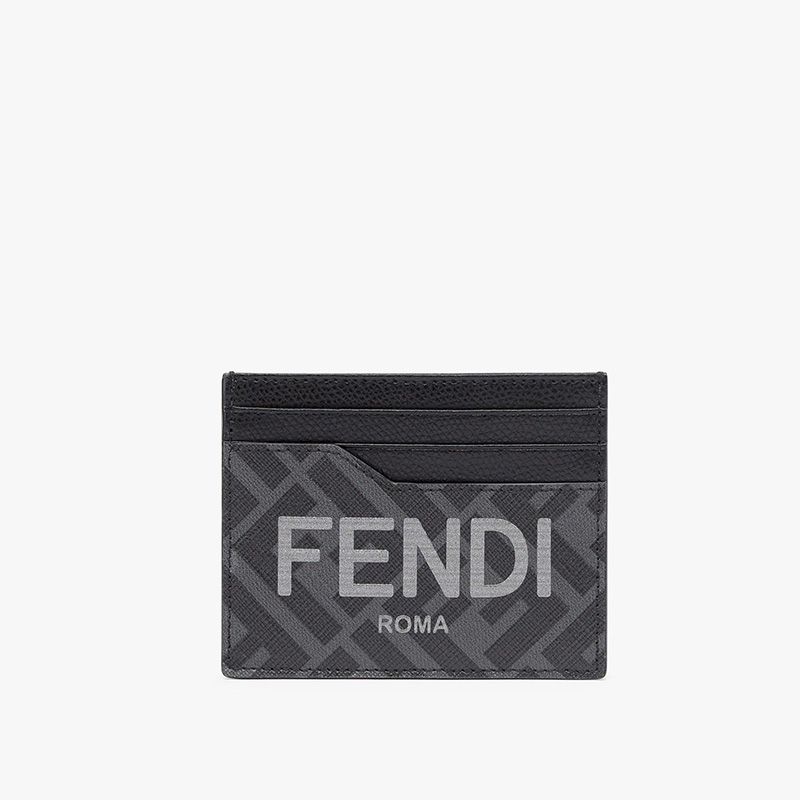 Affordable Fendi Card Holder In ROMA Logo FF Motif Fabric Black