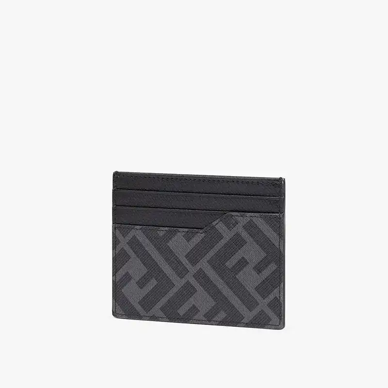 Affordable Fendi Card Holder In ROMA Logo FF Motif Fabric Black