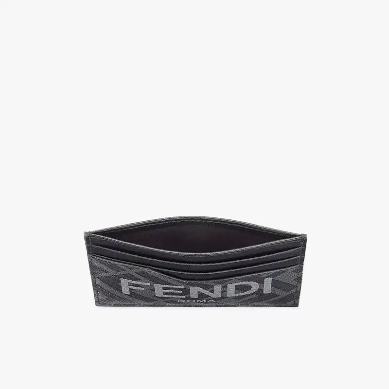 Affordable Fendi Card Holder In ROMA Logo FF Motif Fabric Black