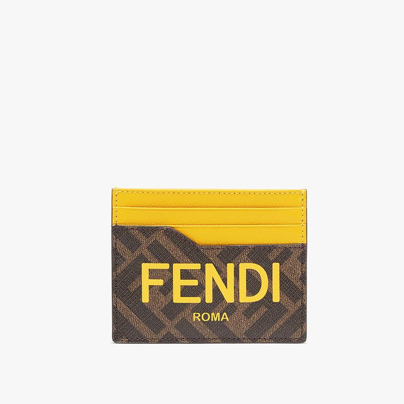 Affordable Fendi Card Holder In ROMA Logo FF Motif Fabric Brown