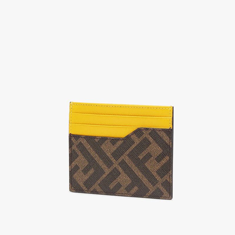 Affordable Fendi Card Holder In ROMA Logo FF Motif Fabric Brown