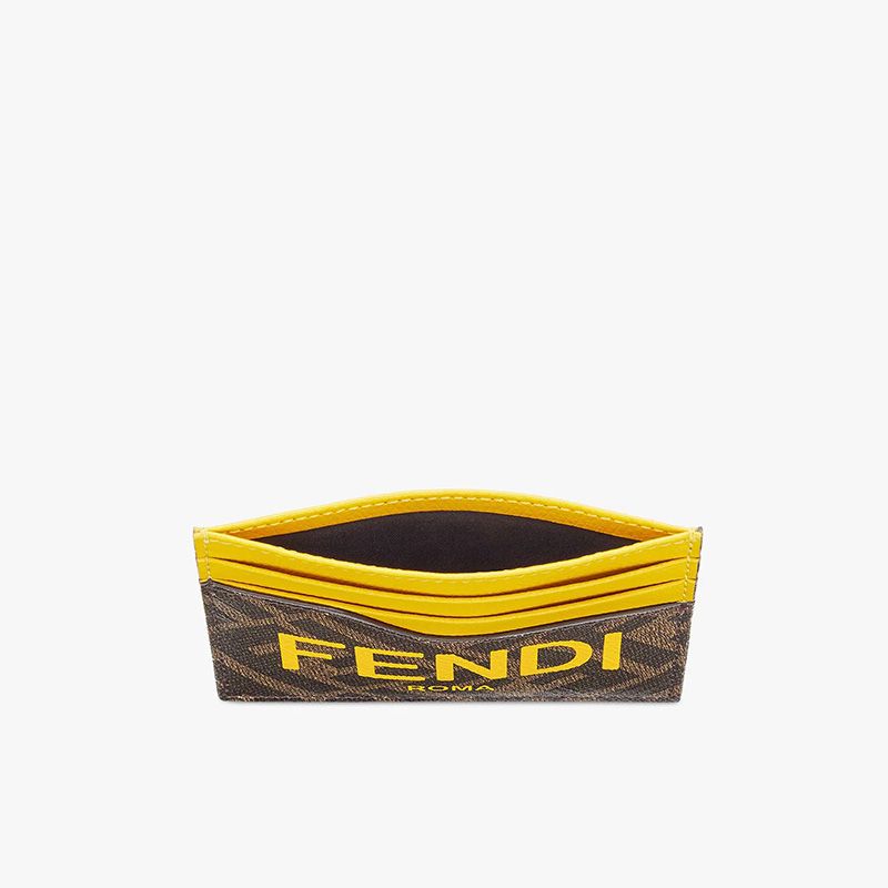 Affordable Fendi Card Holder In ROMA Logo FF Motif Fabric Brown