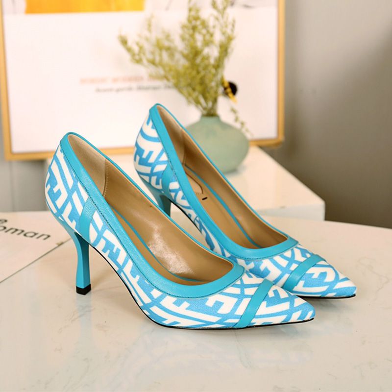 Affordable Fendi Colibri Pumps Women FF Vertigo Motif Glazed Canvas Blue