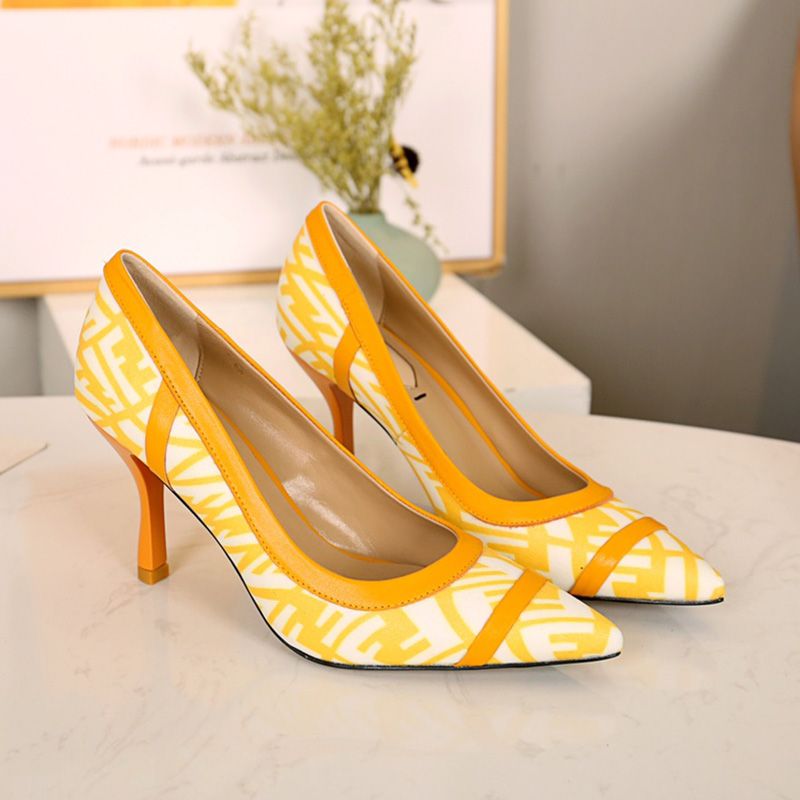 Affordable Fendi Colibri Pumps Women FF Vertigo Motif Glazed Canvas Yellow