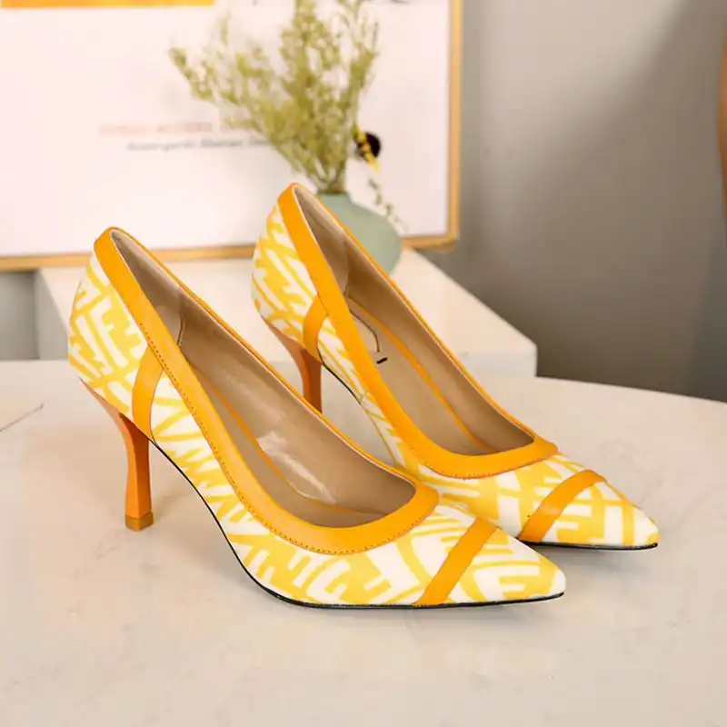 Fendi Colibri Pumps Women FF Vertigo Motif Glazed Canvas Yellow