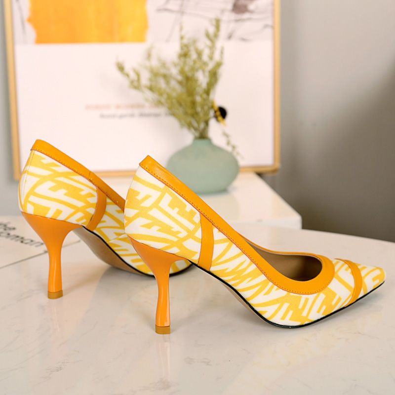 Affordable Fendi Colibri Pumps Women FF Vertigo Motif Glazed Canvas Yellow