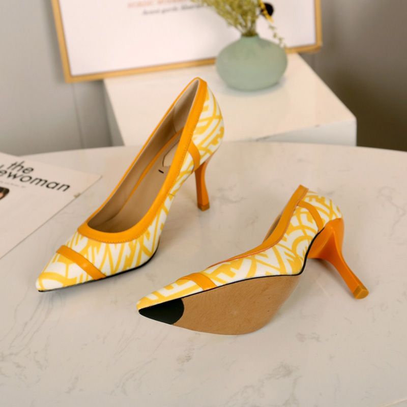 Affordable Fendi Colibri Pumps Women FF Vertigo Motif Glazed Canvas Yellow