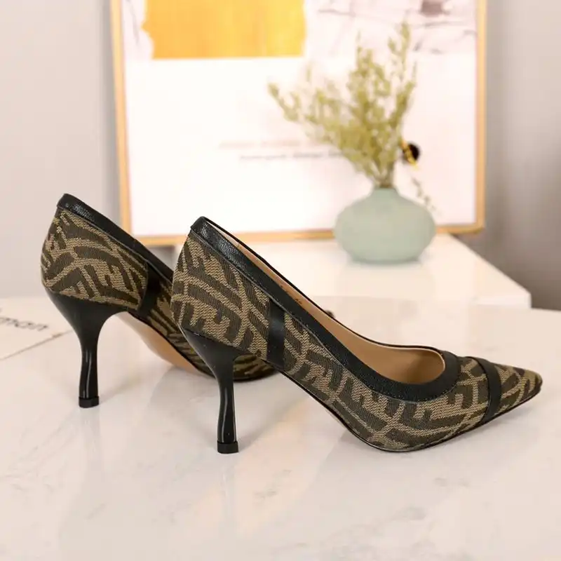 Affordable Fendi Colibri Pumps Women FF Vertigo Motif Glazed Fabric Brown