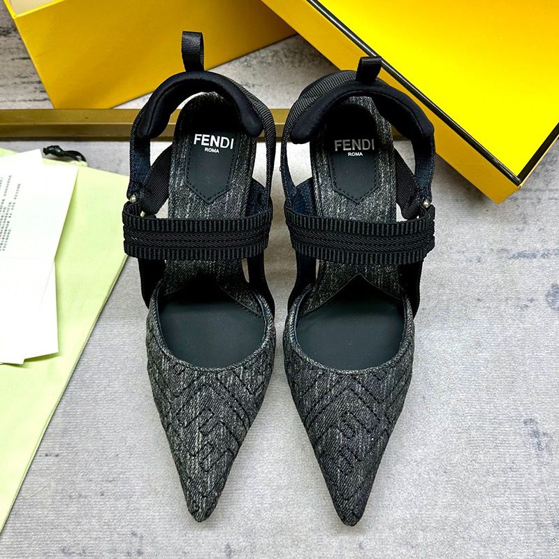 Affordable Fendi Colibri Slingback Pumps Women FF Motif Denim Black