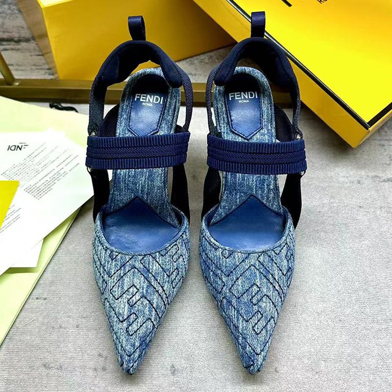 Affordable Fendi Colibri Slingback Pumps Women FF Motif Denim Blue