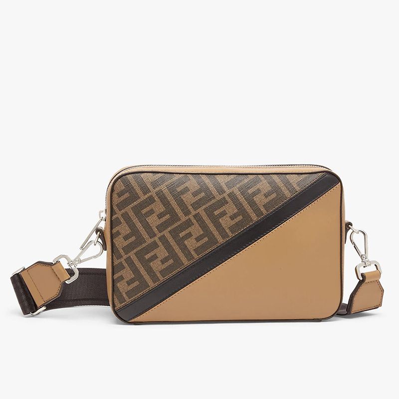 Affordable Fendi Compact Camera Case In FF Motif Fabric Brown Black