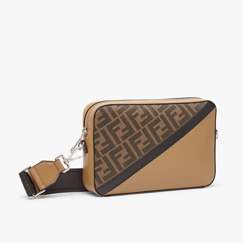 Affordable Fendi Compact Camera Case In FF Motif Fabric Brown Black