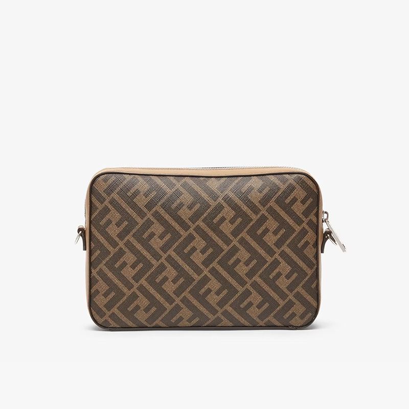 Affordable Fendi Compact Camera Case In FF Motif Fabric Brown Black