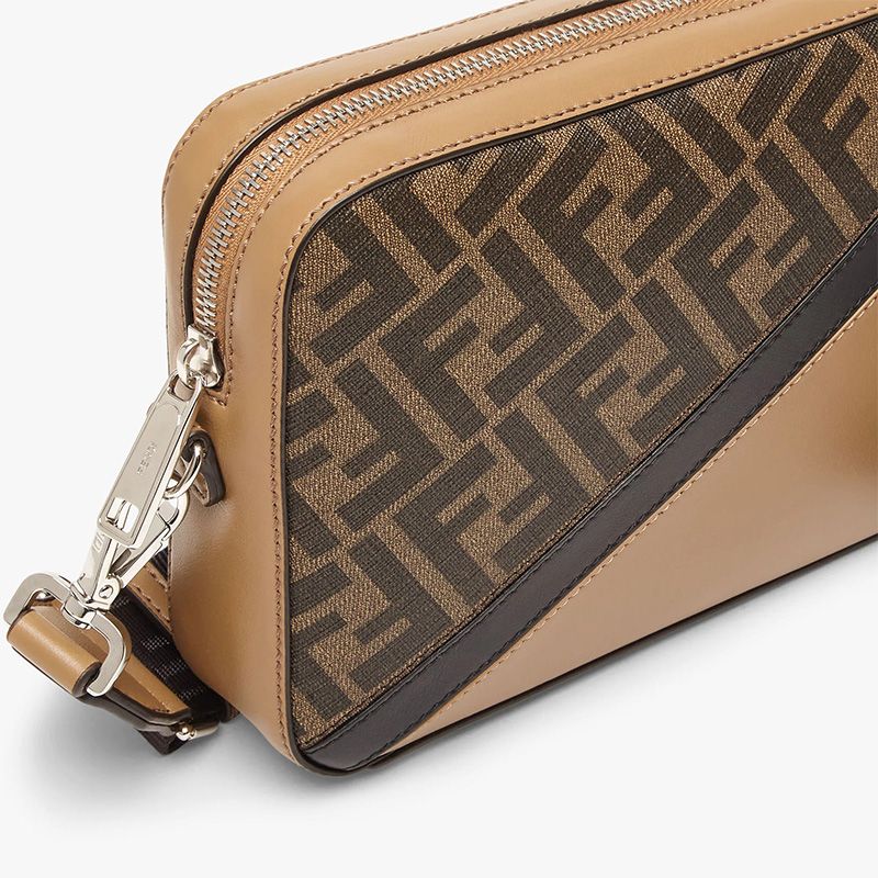 Affordable Fendi Compact Camera Case In FF Motif Fabric Brown Black