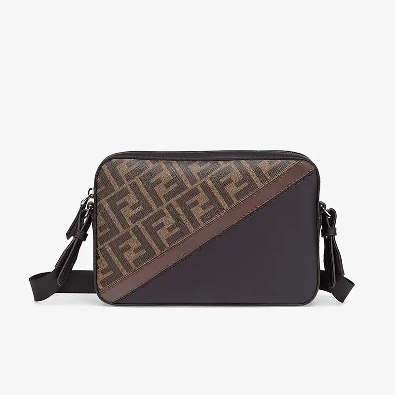 Affordable Fendi Compact Camera Case In FF Motif Fabric Brown Coffee