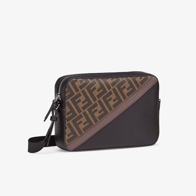 Affordable Fendi Compact Camera Case In FF Motif Fabric Brown Coffee