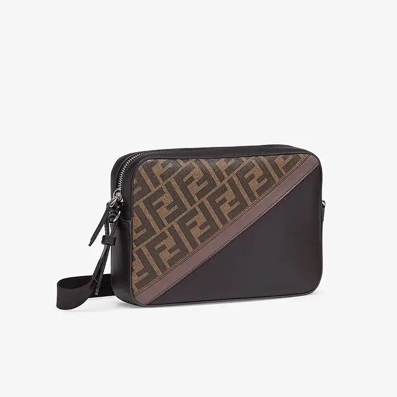 Cheap Affordable Fendi Compact Camera Case In FF Motif Fabric Brown Coffee