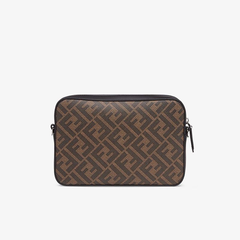 Affordable Fendi Compact Camera Case In FF Motif Fabric Brown Coffee