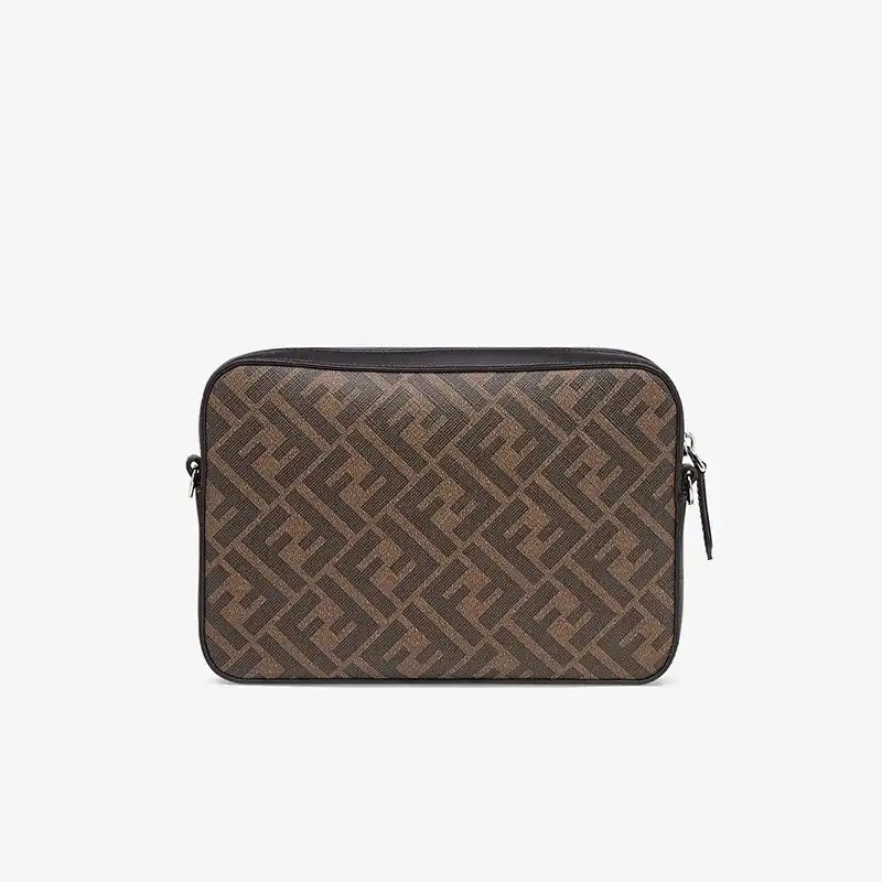 Cheap Affordable Fendi Compact Camera Case In FF Motif Fabric Brown Coffee