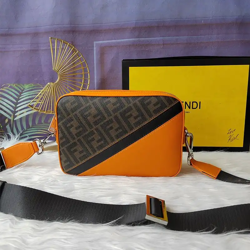 Affordable Fendi Compact Camera Case In FF Motif Fabric Brown Orange