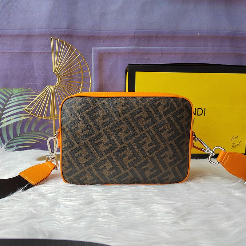 Affordable Fendi Compact Camera Case In FF Motif Fabric Brown Orange