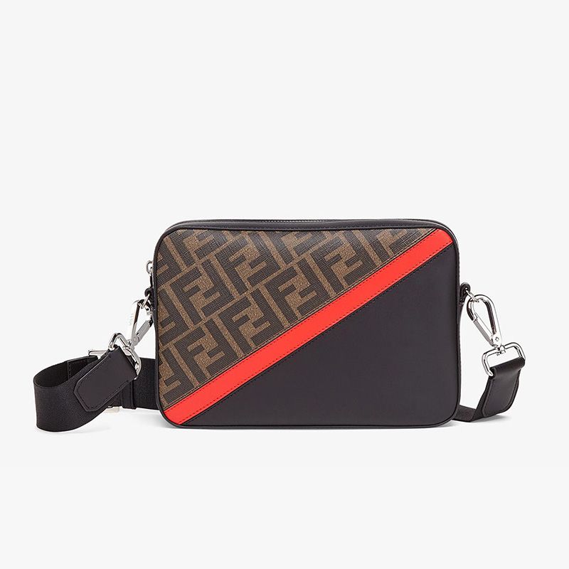 Affordable Fendi Compact Camera Case In FF Motif Fabric Brown Red