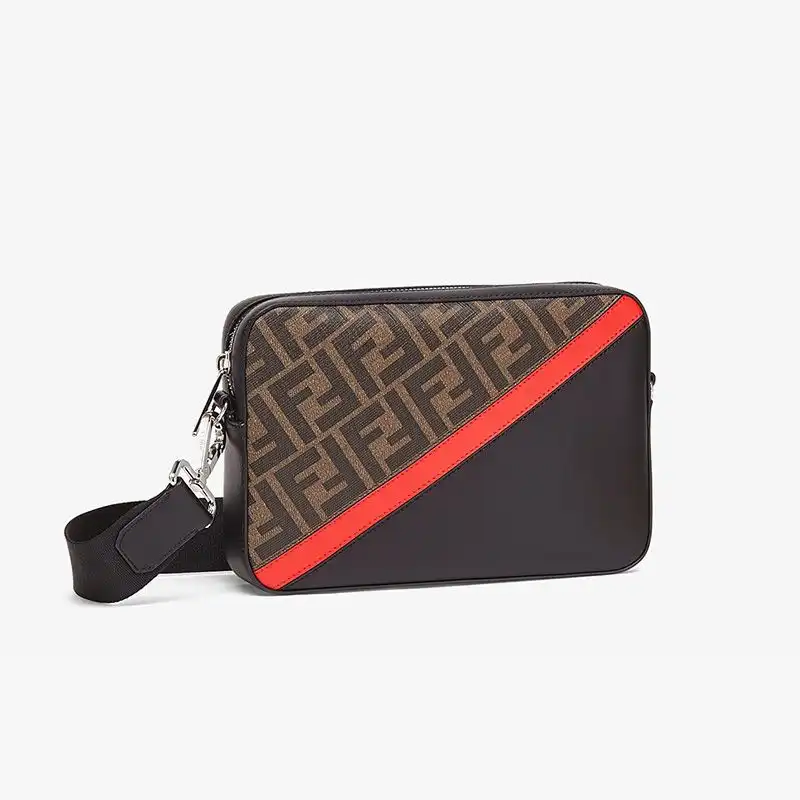 Affordable Affordable Fendi Compact Camera Case In FF Motif Fabric Brown Red